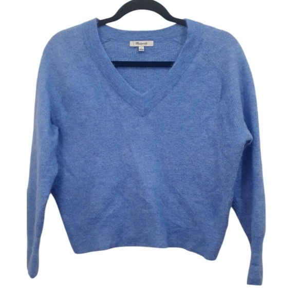Madewell Ginny V-Neck Sweater Pullover Alpaca Blend Blue Heather Oasis NWT - Picture 2 of 10